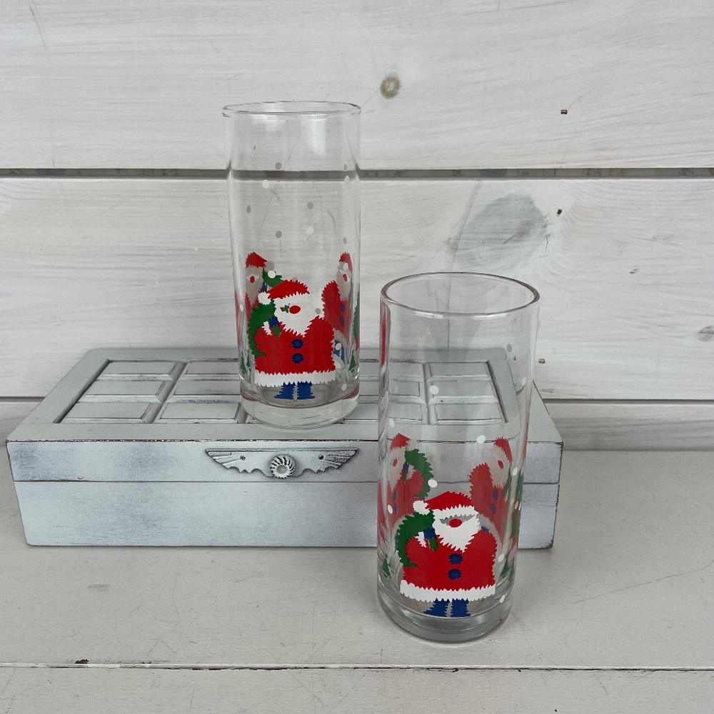 Christmas Santa Claus Water Glasses Tumblers - Pair